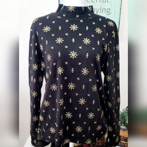 Karen Scott Glitter Snowflake Patterned Mock Neck Top